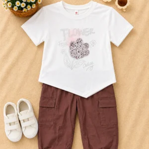 Girls Stylish Flower Print Top with Cargo Jogger Pants