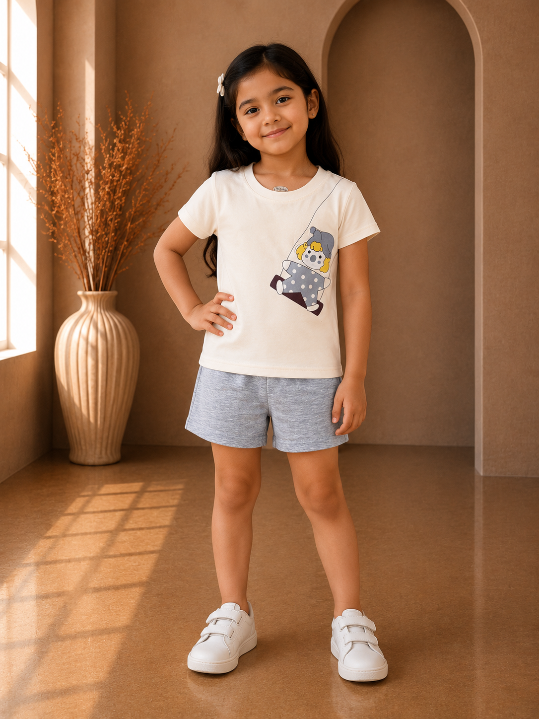 Girls Casual Cartoon T-Shirt with Shorts Outfit Girls Casual Cartoon T-Shirt with Shorts Outfit