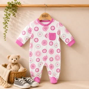 Pink Floral Baby Footed Romper Sleepsuit